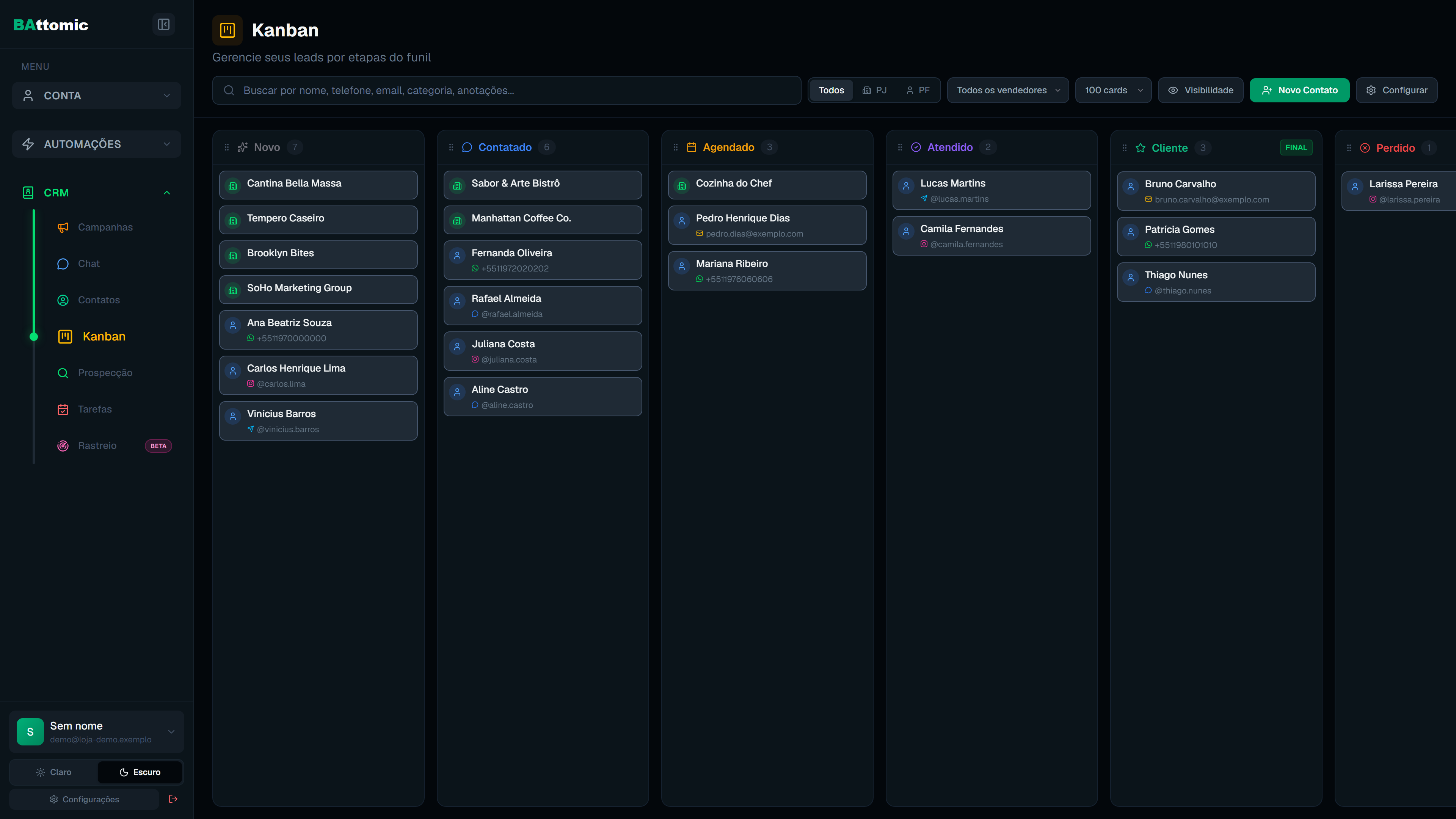 Funil de vendas em Kanban