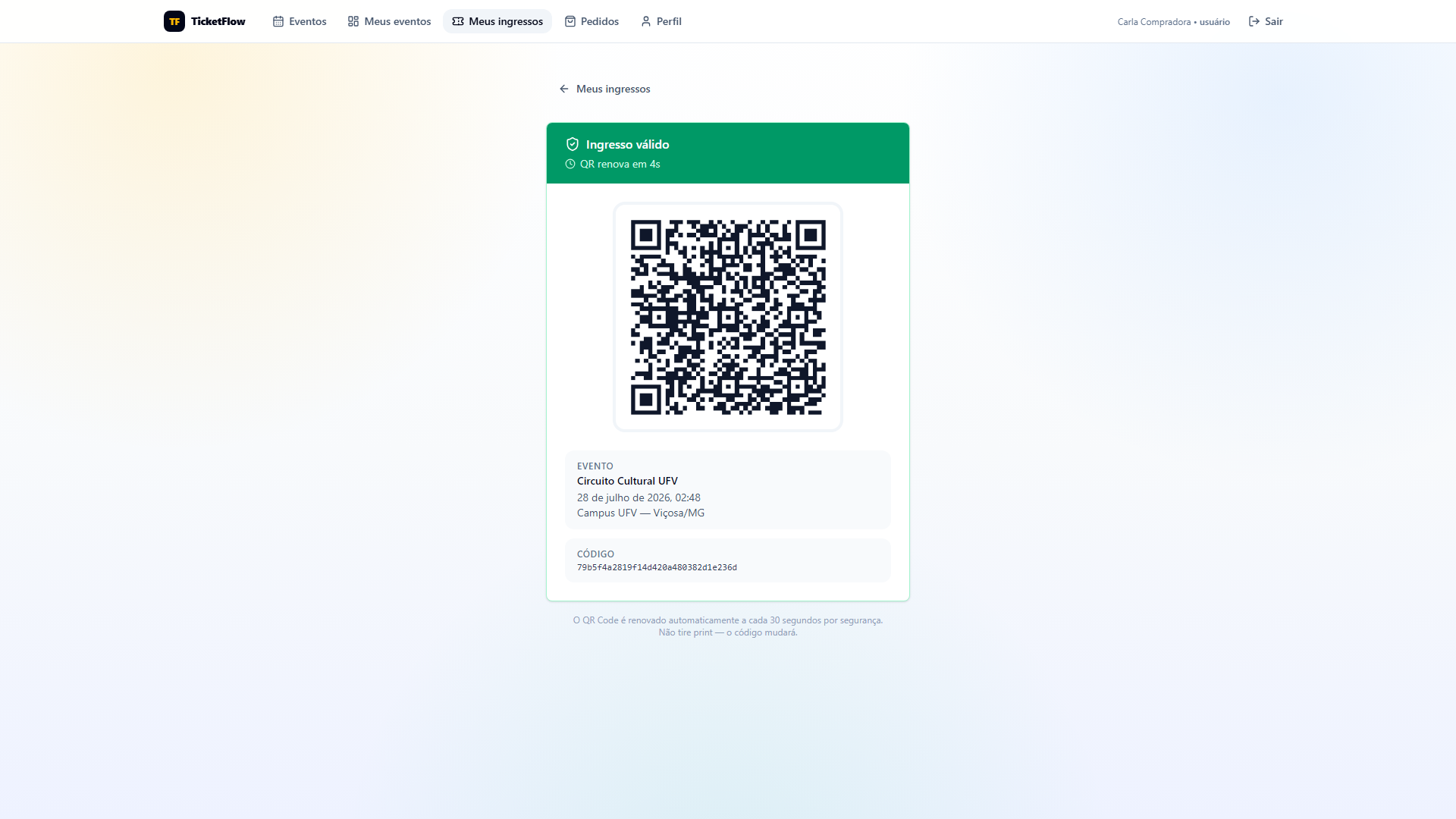 Ingresso com QR dinâmico